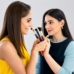 Personalized Makeup Consultation**

"A professional makeup artist in a brightly lit studio, providing a personalized consultation to a client. The client is fully clothed in modest, everyday attire. The artist is holding color swatches and examining the client's face. Background includes makeup palettes, brushes, and skincare products. Focus on creating a welcoming and professional atmosphere. Perfect anatomy, correct proportions, well-formed hands, proper finger count, natural body proportions, safe for work, appropriate content, fully clothed, professional, family-friendly, high quality."

**