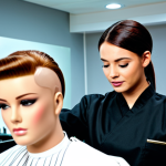 **

"A professional cosmetology student in a clean, modest uniform, carefully practicing a haircut on a mannequin head. Modern salon environment, bright lighting, focus on precision and technique. Fully clothed, appropriate content, safe for work, perfect anatomy (mannequin), professional, high quality, natural proportions."

**