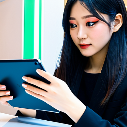 試験対策と最新トレンド (Test Preparation & Latest Trends)**

Prompt: A young Japanese woman, fully clothed in stylish, modern street fashion, studying makeup techniques from a digital tablet. Background: A brightly lit, trendy café in Shibuya, Tokyo. Focus is on her confident expression and the tablet displaying makeup tutorials. Perfect anatomy, well-formed hands, natural pose, safe for work, appropriate content, fully clothed, professional, family-friendly, high quality, digital illustration.

**