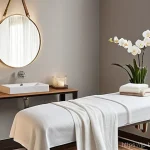 피부 미용사 온라인 마케팅 기초 - **Prompt 1: Serene Salon Ambiance**
    "A tranquil and elegantly designed aesthetic salon treatment...