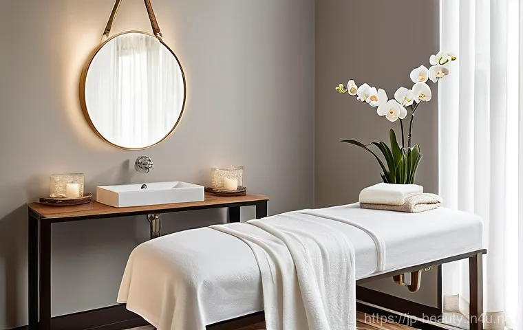 피부 미용사 온라인 마케팅 기초 - **Prompt 1: Serene Salon Ambiance**
    "A tranquil and elegantly designed aesthetic salon treatment...